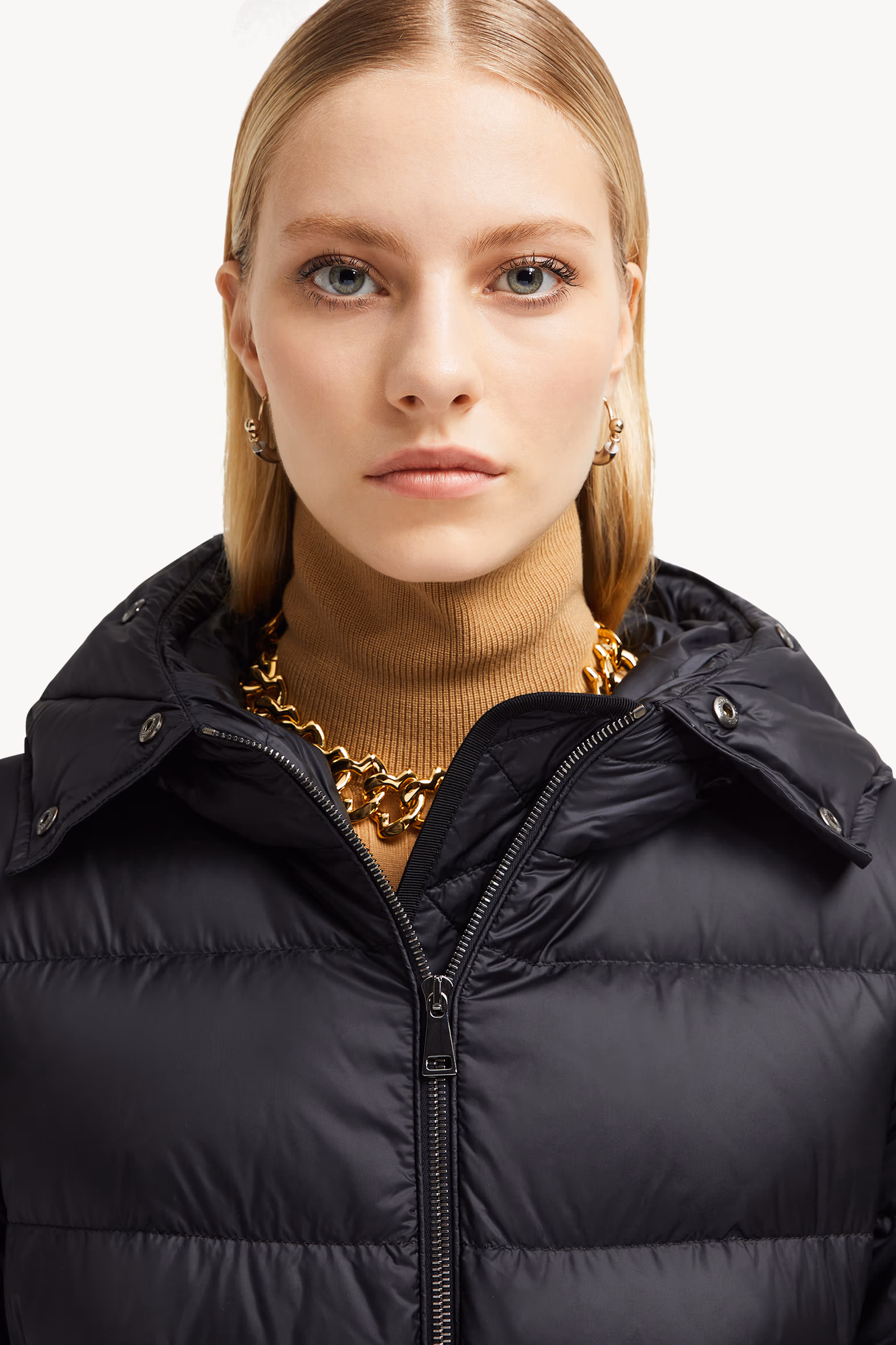 Boedic Hooded Shearling-Trimmed Long Down Jacket Women Black Moncler 7